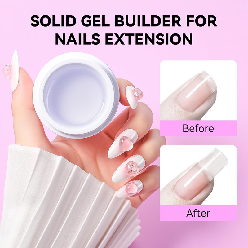 3D Gel Nail Art - Clear Solid Builder Gel for Extensions | Non-Sticky 4-in-1 Formula, 15ml