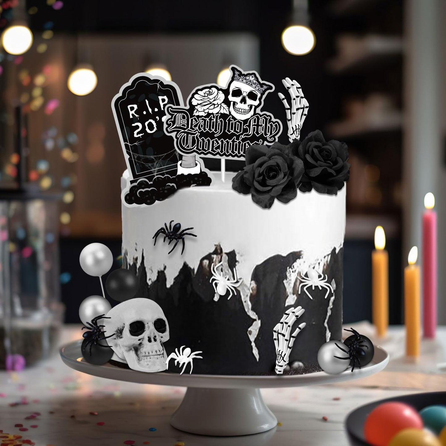 Death to My 20s 30th Birthday Decorations - Rip to My 20s Funeral Black Cake Topper & Decorations for Her & Him - Dirty 30 Cake Topper