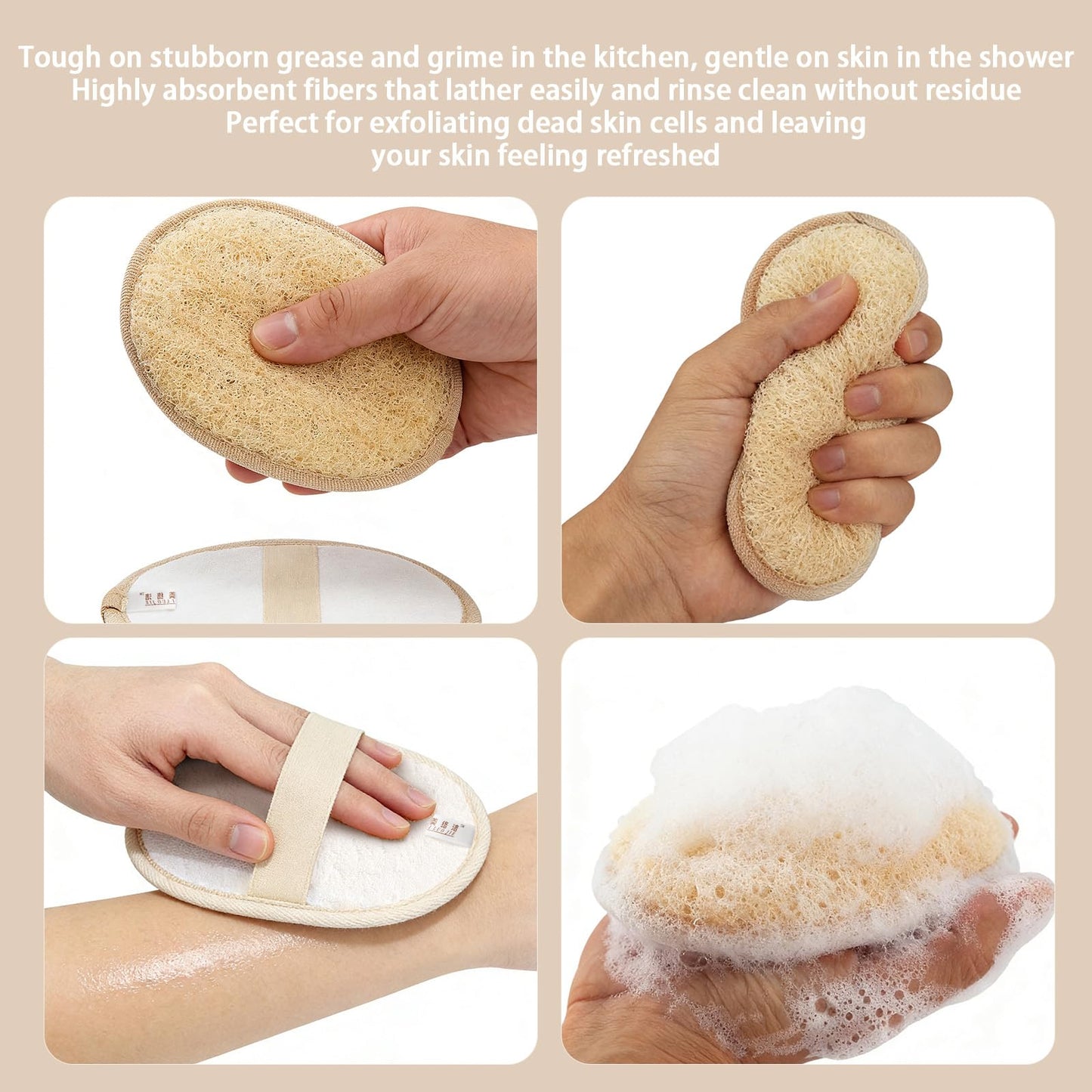 Heawarm Natural Loofah Sponge Exfoliating Body Scrubber (2 Pack), Dual-Sided Shower Luffa Sponge with Terry Cloth Back, Loofah for Women and Men