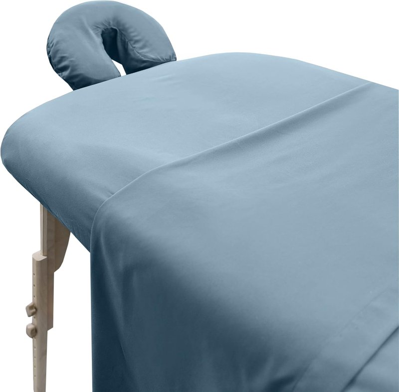 London Linens Soft Microfiber Massage Table Sheets Set 3 Piece Set - Includes Massage Table Cover, Massage Fitted Sheet, and Massage Face Rest Cover (Light Blue)