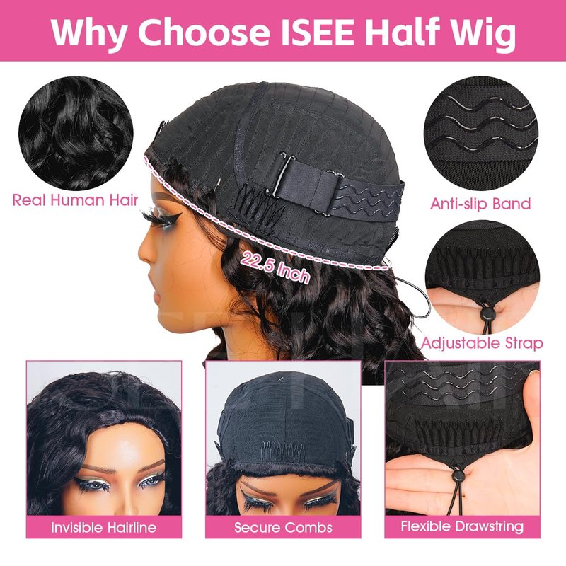 ISEE Half Wig - Human Hair Loose Deep Wave | 180% Density, Beginner-Friendly, 26 Inch