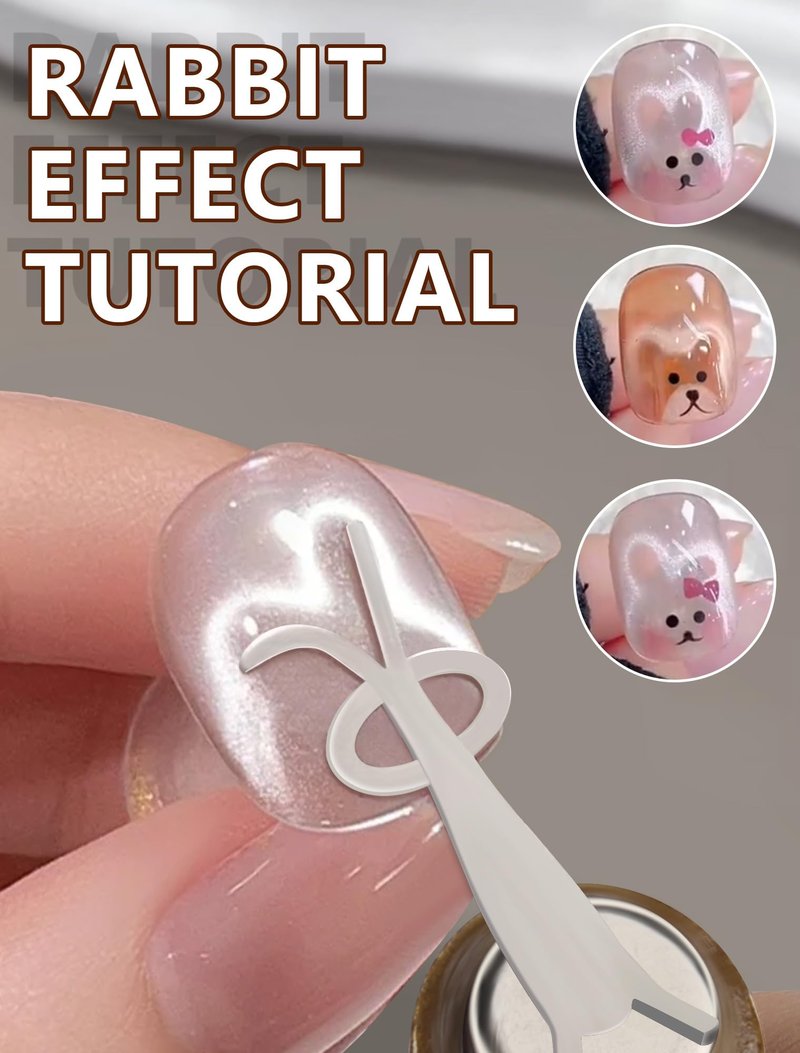 3 IN 1 Cat Eye Magnet for Nails, Wooden Magnetic Pen with Heart & Rabbit Shaped Stick for Nail Art, Professional Home DIY Cateye Gel Polish Magnets Tools (5PCS)