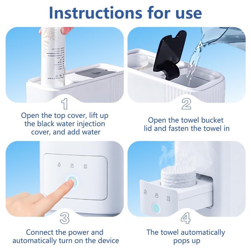 Hot Towel Dispenser for Face, Instant 5s Heating Towel Warmer, Auto Dispensing Machine with 20 Compressed Towels for Home Spa, Facial Care, Makeup Removal & Beard Prep