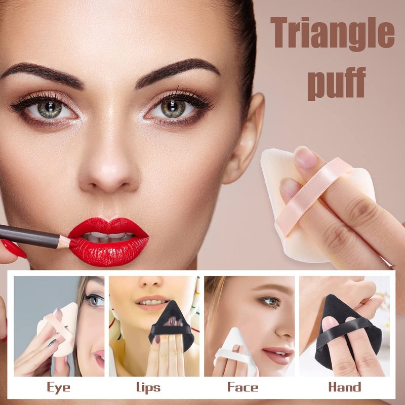 15-Piece Powder Puff Set | Soft Triangle Velour Makeup Sponges for Loose Powder & Foundation | Black, Pink, Flesh