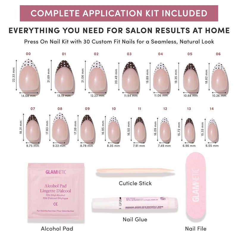 Glamnetic Press On Nails - Short Almond Polka Dot French Tips | Salon Quality Glossy Finish | 30 Nail Kit with Glue in Polka in Positano