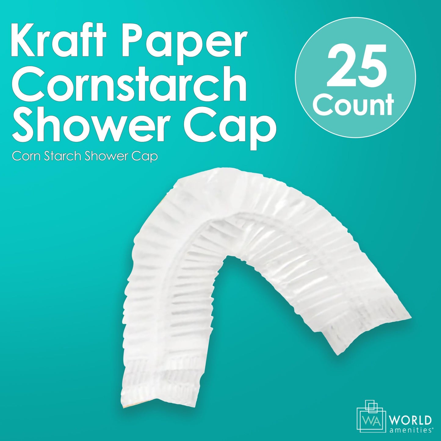 World Amenities Kraft Paper Shower Caps - Disposable Shower Caps in Kraft Paper Sachet (25 Pack)