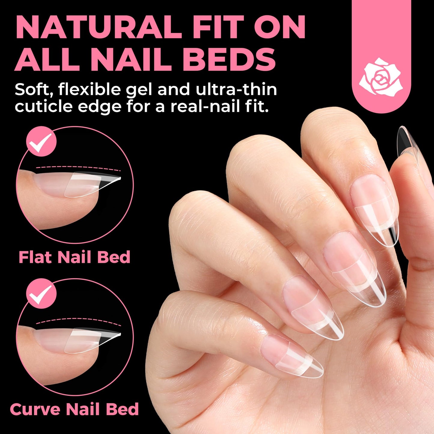 UNA GELLA Gel Nail Tips Almond Shape: 504pcs Medium Almond Nail Tips Half Cover Upgrade Soft Gel Matte Design for DIY Press On Nails Acrylic False Nails Tips 12 Sizes