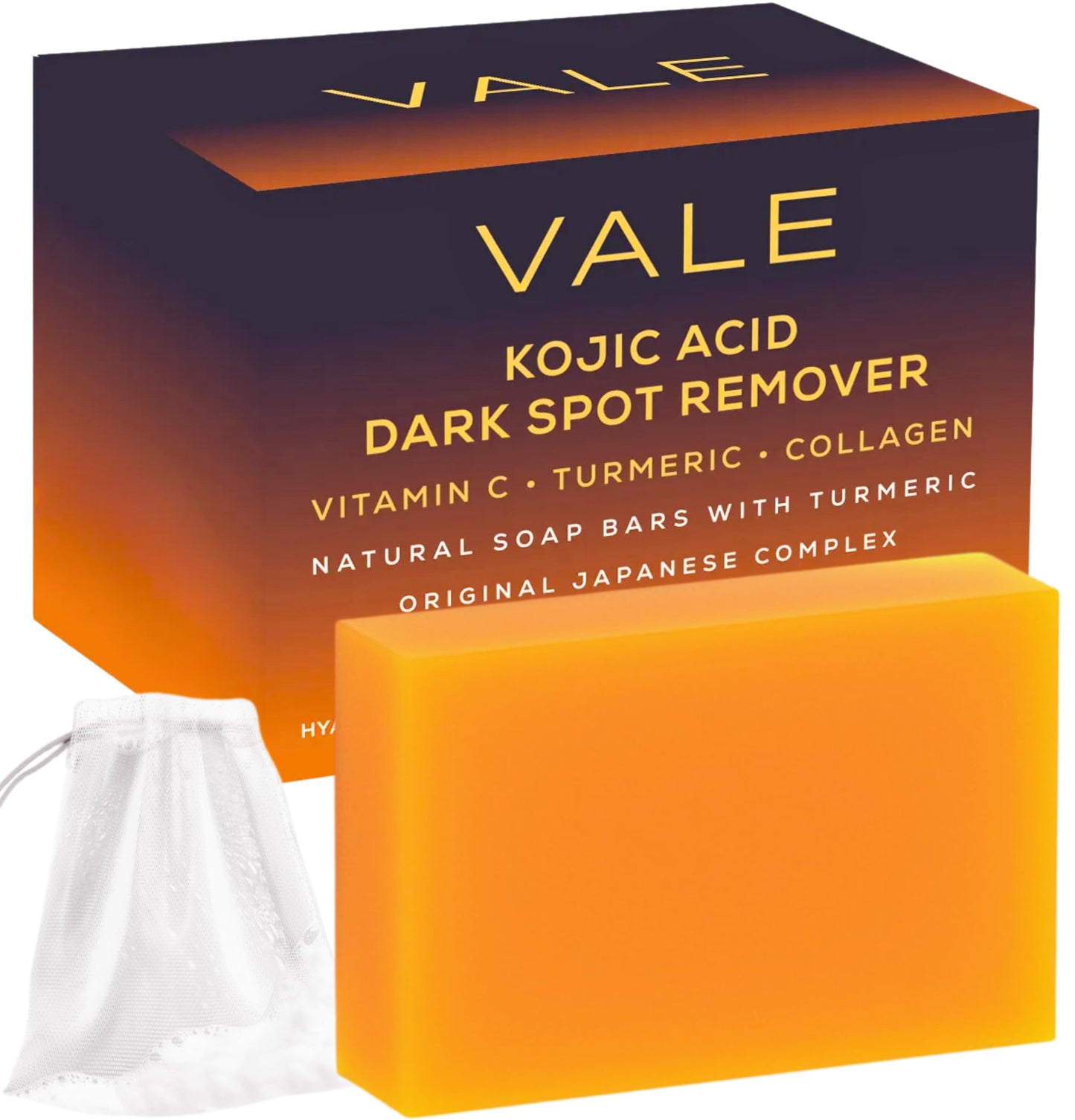 VALE Kojic Acid & Turmeric Soap Bars (1-Pack) – Natural Dark Spot Remover & Original Japanese Complex with Vitamin C, E, Collagen, Hyaluronic Acid, Retinol, Olive Oil & Shea Butter(Citrus)