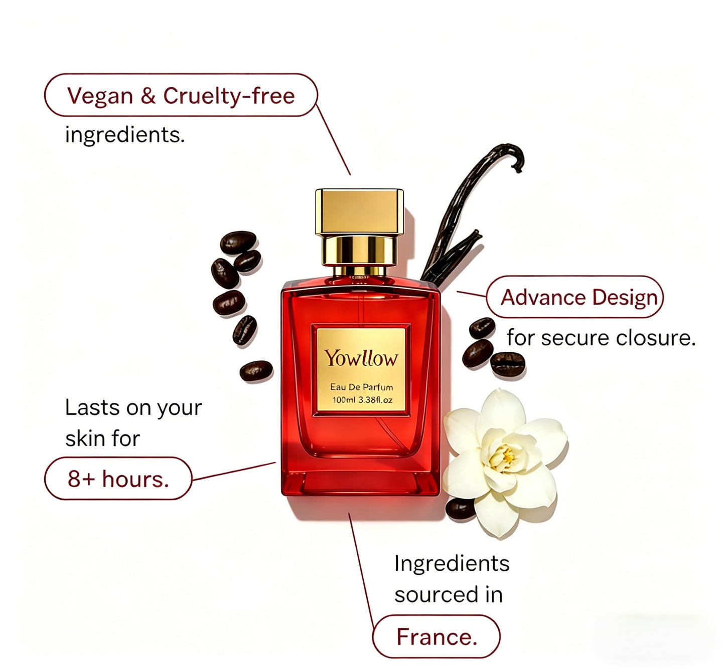 Yowllow Ambery Vanilla Eau de Parfum Inspired by Y S.L's B.lack O.pium Women Long-Lasting & Pure Fragrance Spray, 3.4 FL/OZ (100ML)