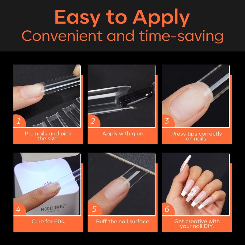 modelones French Nail Tips, 500 Pcs Natural Medium Square Half Cover Nail Tips Gel Milky White Soft Fake Extensions Acrylic 10 Sizes with Box