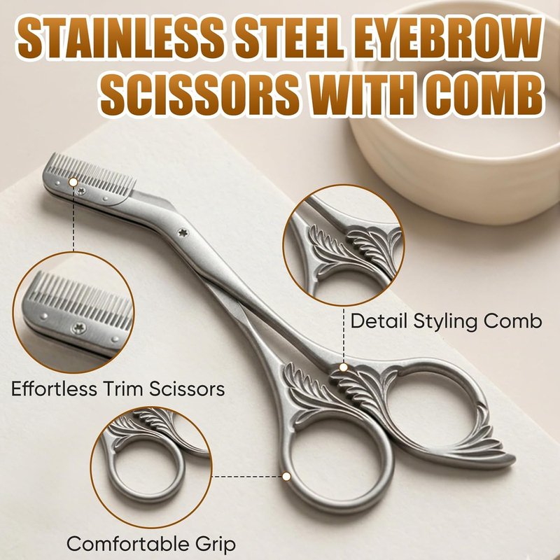 Skiennix Eyebrow Trimming Scissors - Stainless Steel Grooming Tools for Men & Women | Black