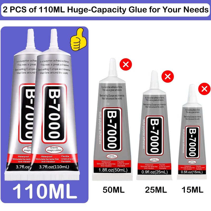 B7000 Adhesive Rhinestones Glue - 2PCS 110ml | Perfect for Jewelry, Crafts & Nail Art