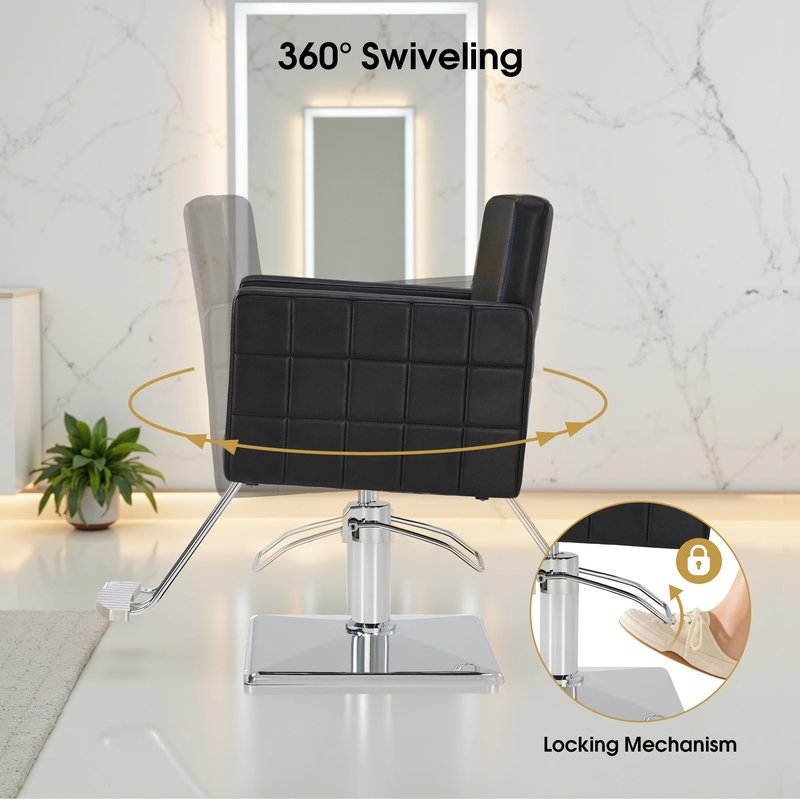 BarberPub Salon Chair for Hair Stylist, Hydraulic Stylist Chair, Adjustable Height, PVC Leather, 360 Degrees Swivel, Barbershop, Home Salon, Adult 8821 (Black)