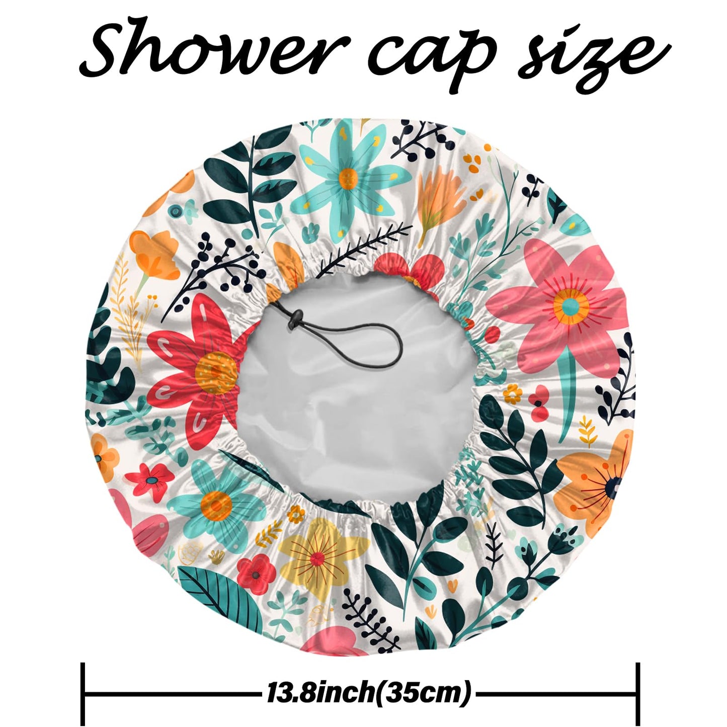 Deokke 2 PCS Shower Cap Reusable Waterproof Adjustable Double Layer Elastic Dry Hair Bathing Caps Aesthetic Cute for Women Girls-Pink Flower