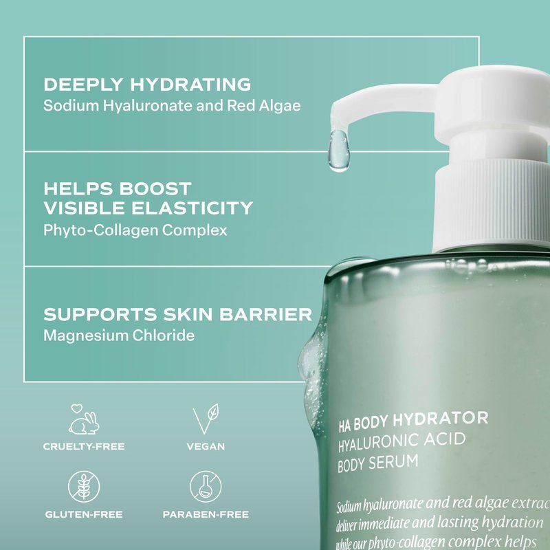 Saltair Hyaluronic Acid Body Serum – Hydrating Body Lotion for Smoother Looking Skin – Sheer Gel Moisturizer with Sodium Hyaluronate & Red Algae – Fragrance-Free HA Hydrator – 13oz Pump Bottle