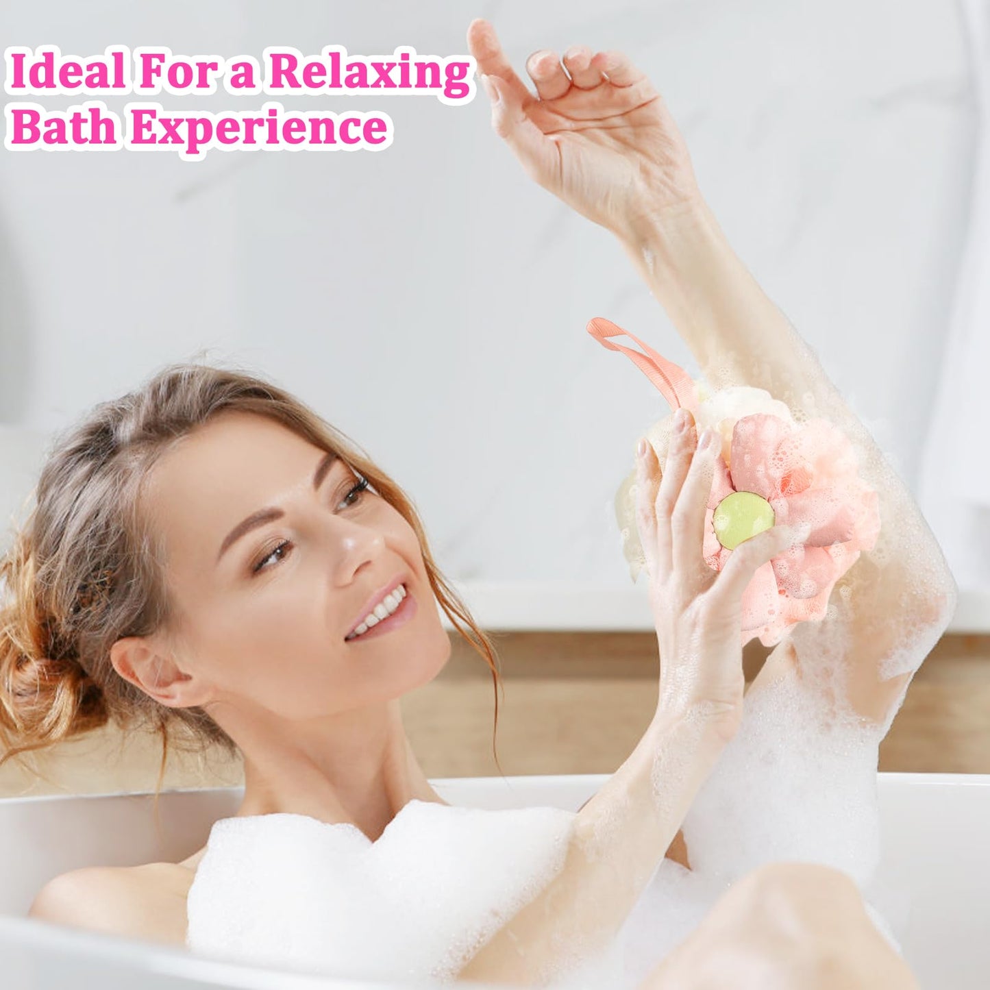 2PCS Cute Flower Bath Sponges Loofah Mesh Pouf Body Scrubber Exfoliating Shower Sponge for Women Shower Puff Soft Loofah Sponge Ball Bath Sponge for Sensitive Skin in Beauty Bathing Accessories