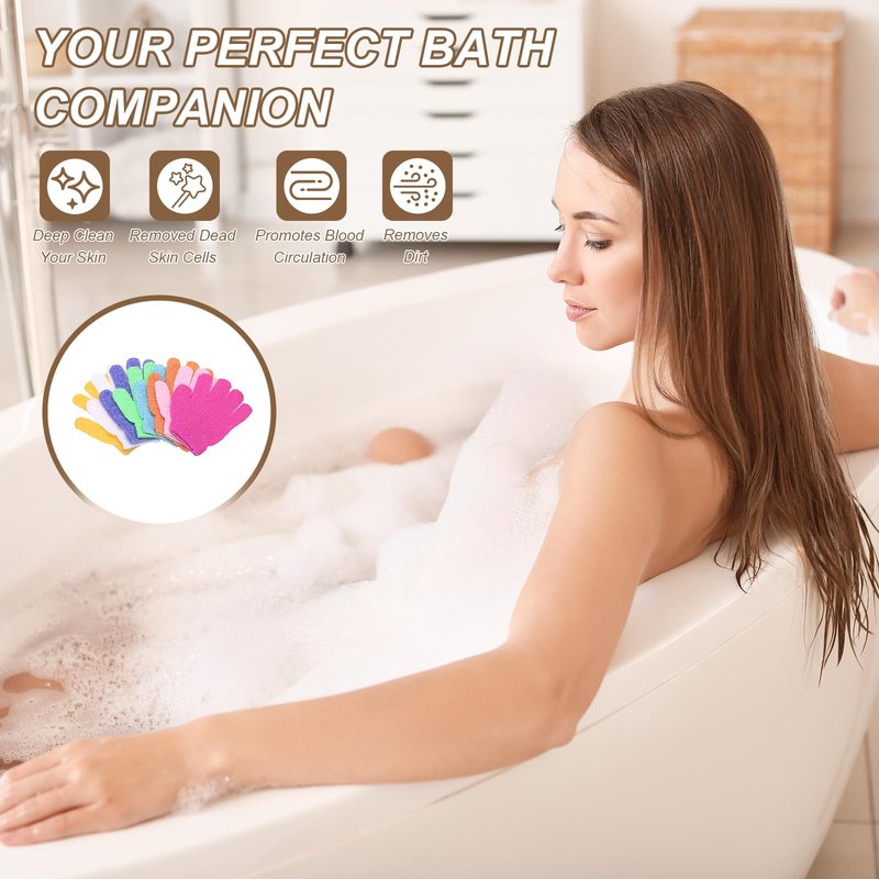 uxcell 4Pairs Exfoliating Gloves, Body Scrubber Massage Exfoliating Gloves Dead Skin Remover for Men and Women Beauty Shower Bathing Spa Accessories, Purple, Blue