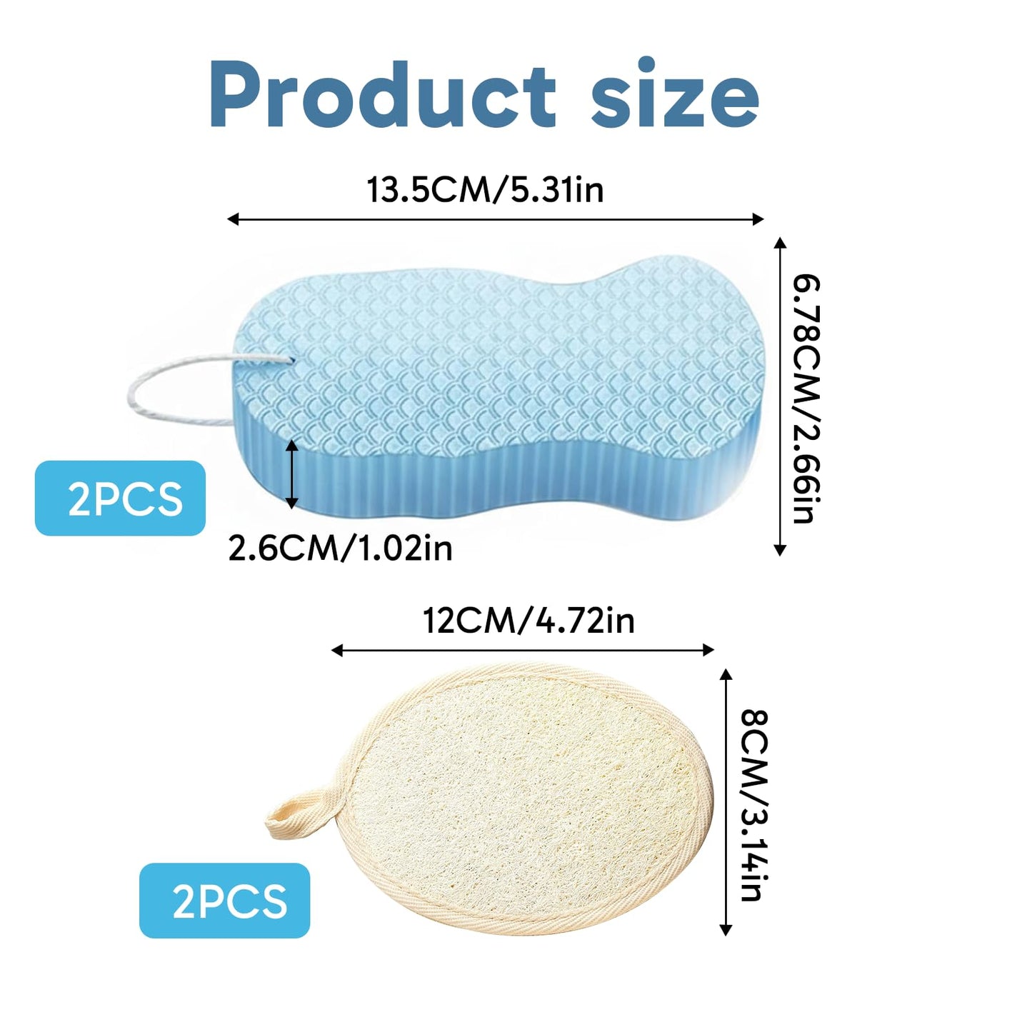 4Pcs Magic Exfoliating Bath Sponge Set, Exfoliating Sponge, Bath Sponges, Includes 2 Exfoliating Sponge and 2 Loofah Scrubbers, Dead Skin Remover for Body, Super Soft Exfoliate Body Scrubber