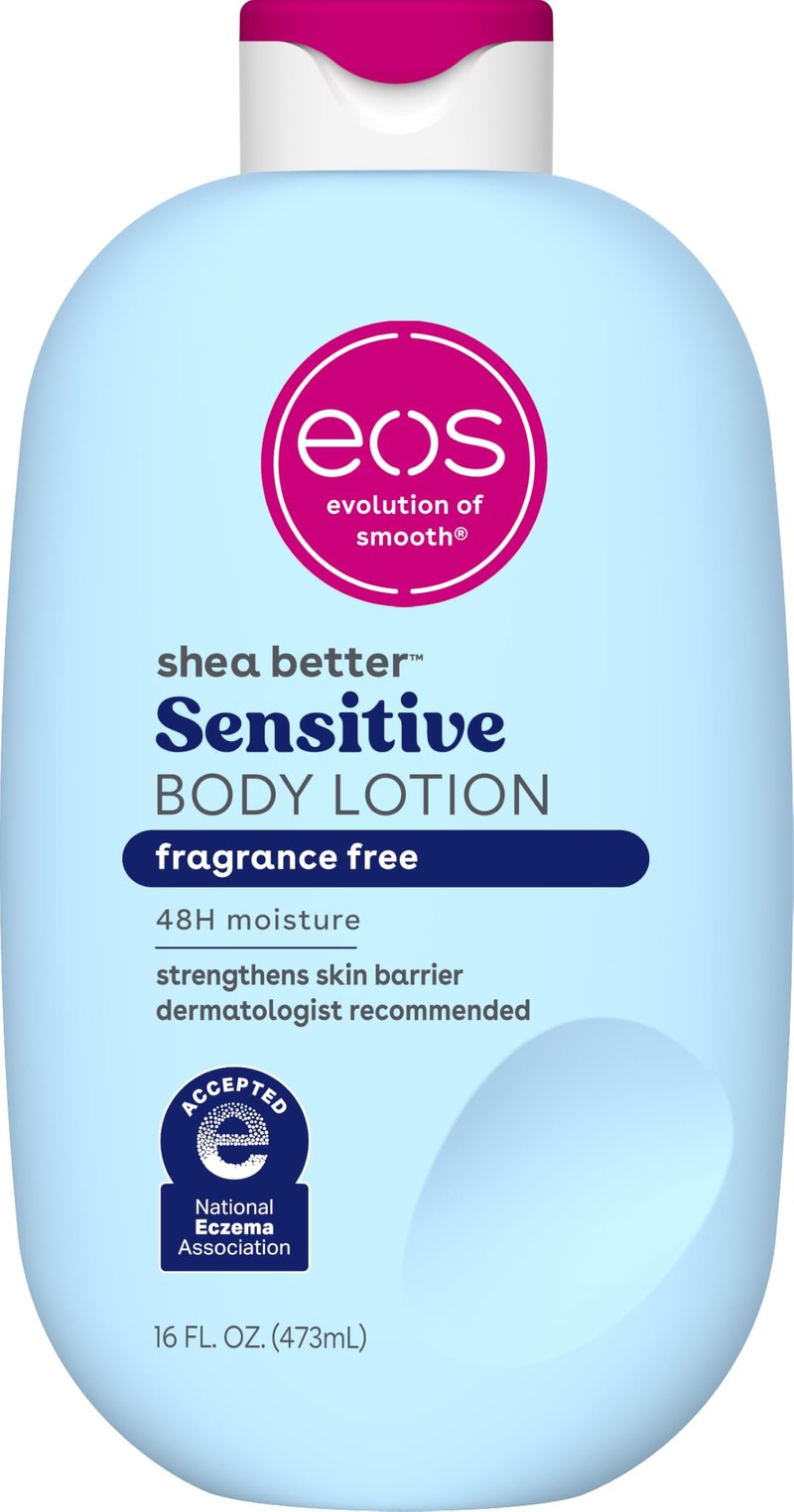 eos Shea Better Sensitive Skin Body Lotion - Fragrance-Free, 48-Hour Moisture Eczema Cream & Dry Skin Relief, Vegan, 16 fl oz (Packaging may vary)