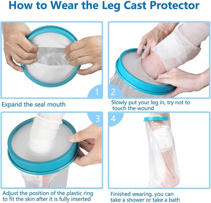 Lxuemlu 100% Waterproof Cast Shower Cover Leg Cast Cover with Non-Slip Bottom for Showering After Surgery, Adult Foot Shower Bag Cast Bag Cast Protector to Keep Wound & Bandages Dry