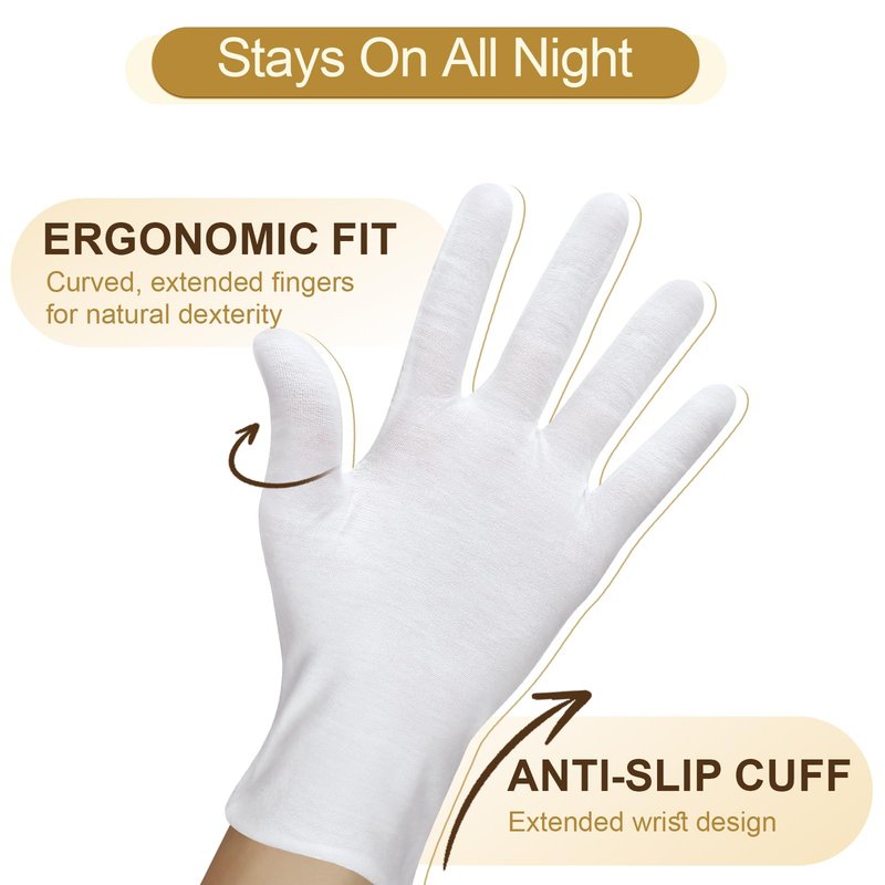 FOTKYXH 32PCS (16 Pairs) Thin White Gloves for Dry Hands Sleeping, Breathable White Glove with Elastic Cuff for Overnight Treatment, Eczema, Spa, Work, Inspection (One Size Fits Most)