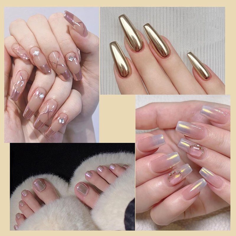 Artdone Chrome Nail Powder Kit - 16 Jars of White Pearl & Silver Metallic Holographic Dip for Nail Art & Crafts