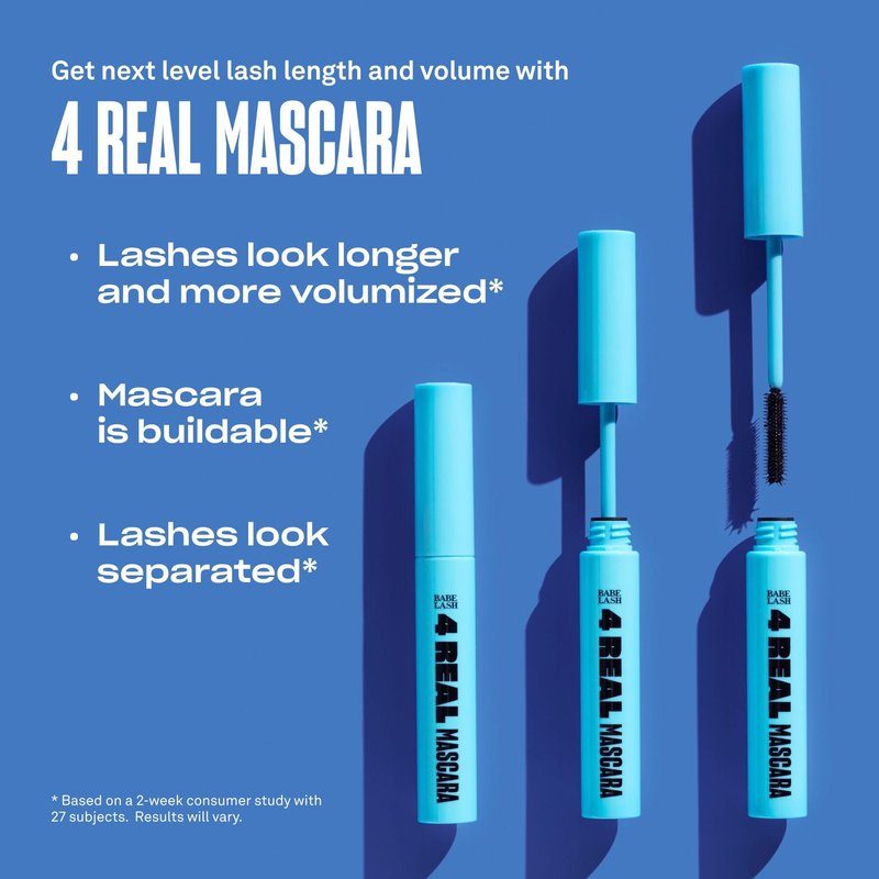 BABE ORIGINAL Renewing Lash Serum 6mL and 4 Real Mascara Bundle, Peptide-Infused Eyelash Serum for Fuller, Longer-Looking Natural Lashes, Lash Enhancing Treatment