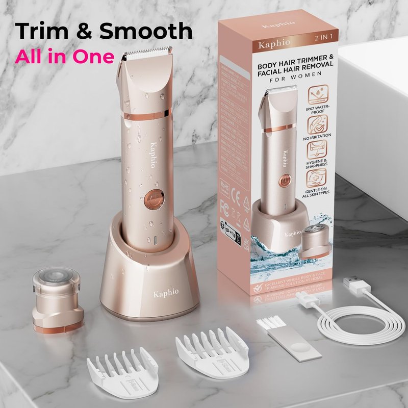 Skiennix Bikini Trimmer for Women - Dual Head IPX7 Waterproof Electric Razor for Body Hair (Gold)