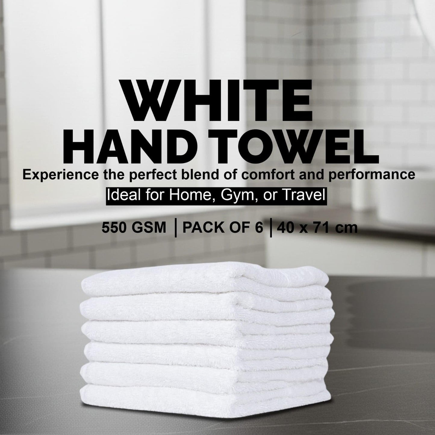 Giftbrit White Classic Luxury Hand Towels Set of 6 – 100% Cotton, Ultra Soft & Highly Absorbent – Hotel & Spa Quality Bathroom Towels – Quick Dry, Durable, 16x28 Inches.