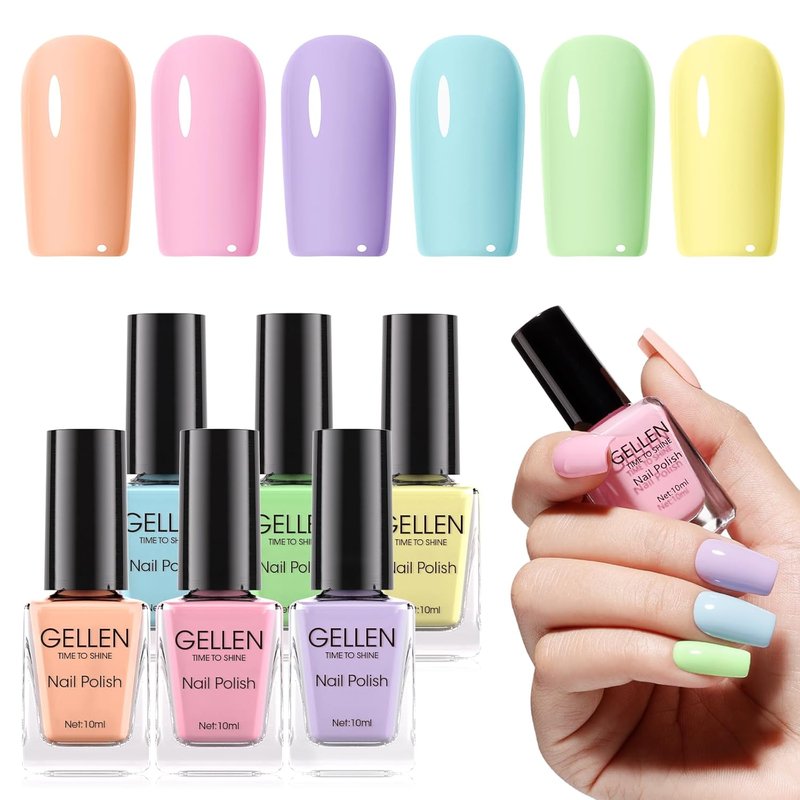 GELLEN Pastel Nail Polish - Quick Air Dry Non-Gel Formula | 6-Color Macaron Set for Finger, Toe & Fake Nails