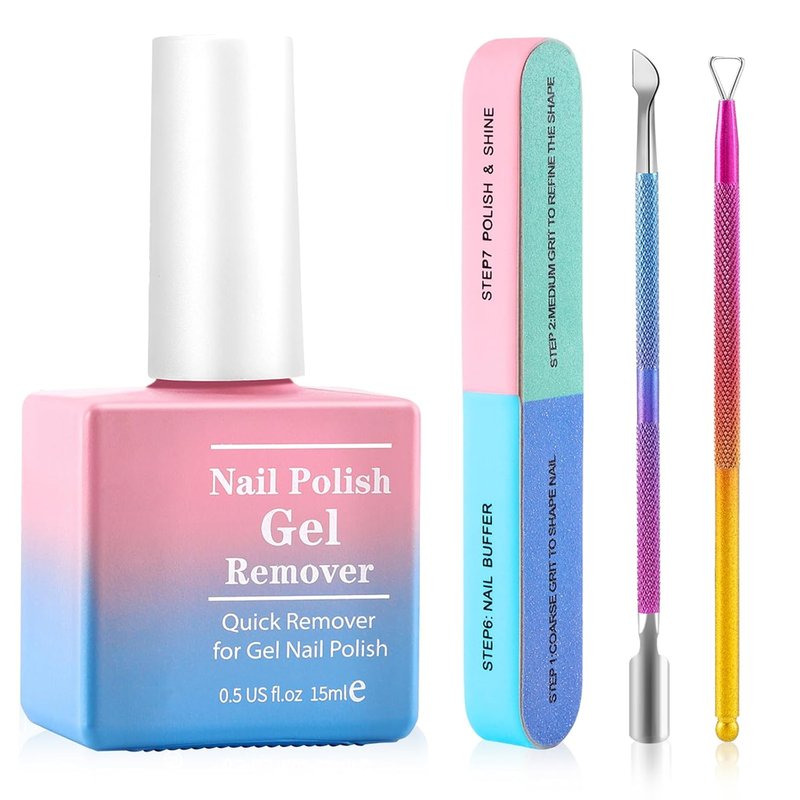 Gel Nail Polish Remover - Professional Non-Irritating Formula for Quick & Easy Removal | Complete Kit with Nail File & Cuticle Pusher