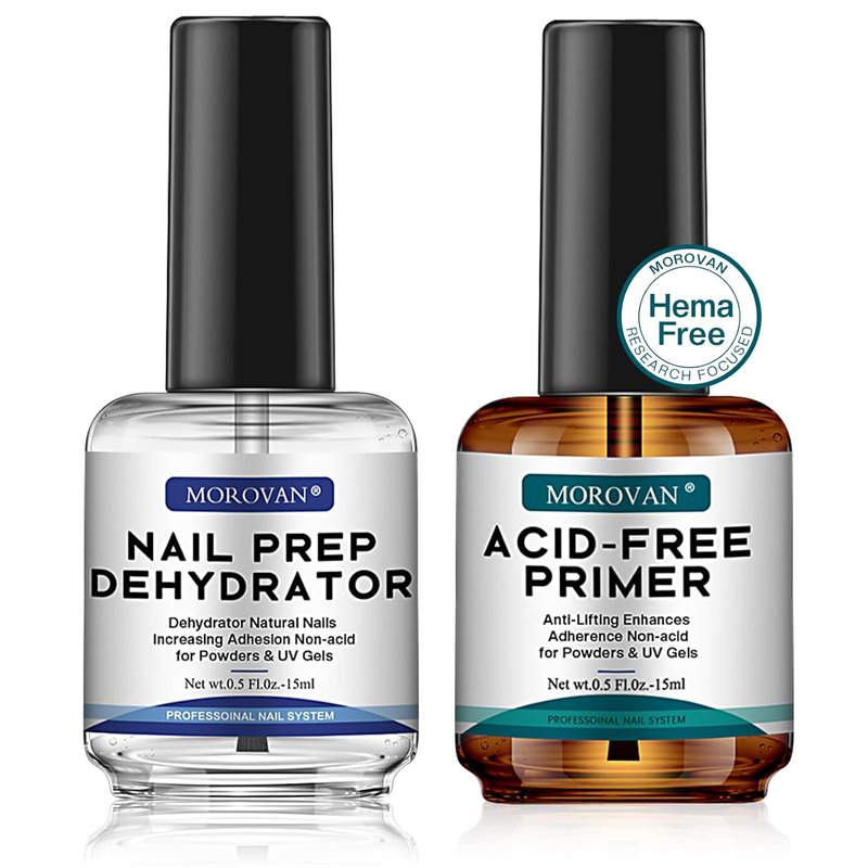 Morovan Nail Prep Dehydrator - Acid-Free Primer for Acrylic & Gel Polish | Fast-Dry Bonding Agent Gift Set