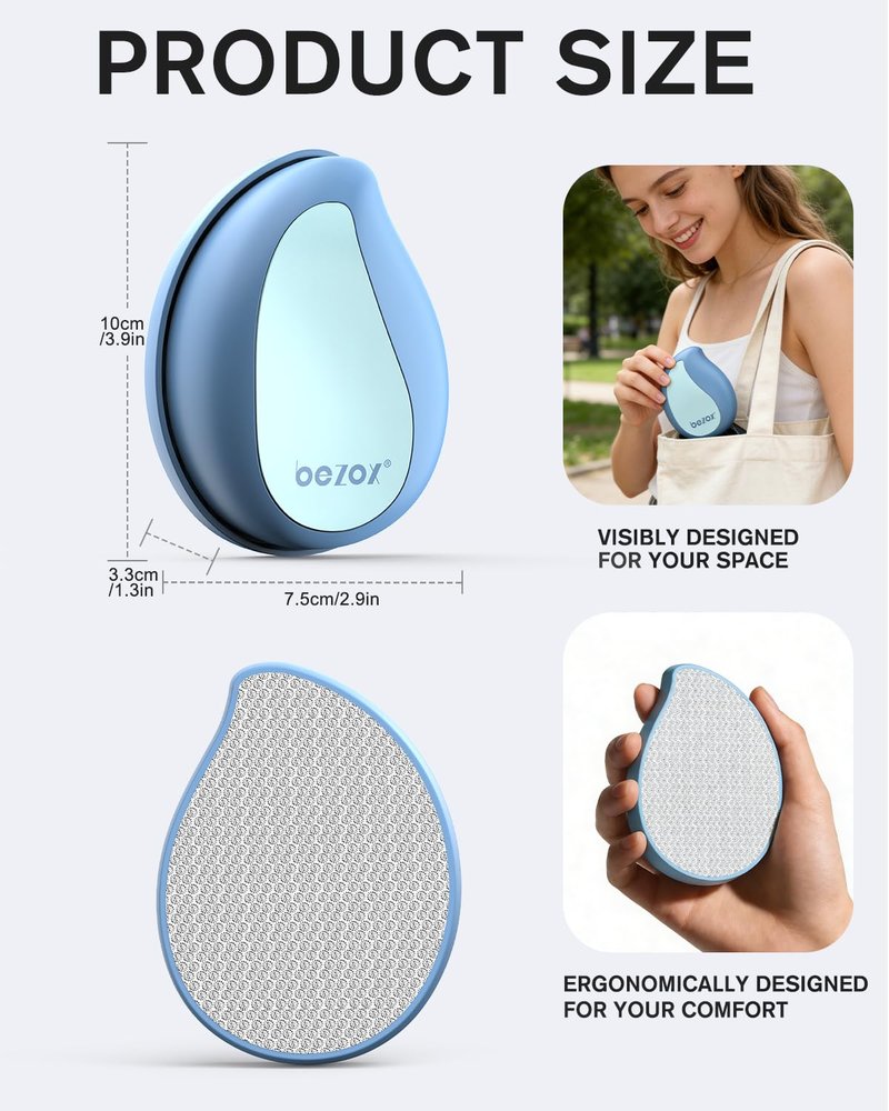 BEZOX Glass Foot File Callus Remover – Professional Foot Scrubber for Dead Skin & Cracked Heels – Premium Pedicure Tools for Travel with Protective Cover - Blue