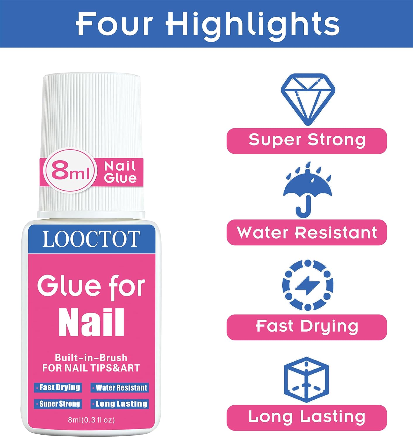 Skiennix Super Strong Nail Glue - Long Lasting Adhesive for Acrylic & Press-On Nails | 8ml (2-Pack)