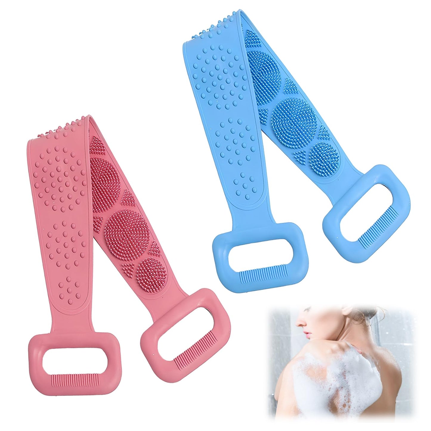MAYWILLA Silicone Body Scrubber for Shower,Silicone Back Body Scrubber with Handle,27.5 Inch Exfoliating Deep Clean Bath Body Brush Scrubber for Men and Women-2 PCS