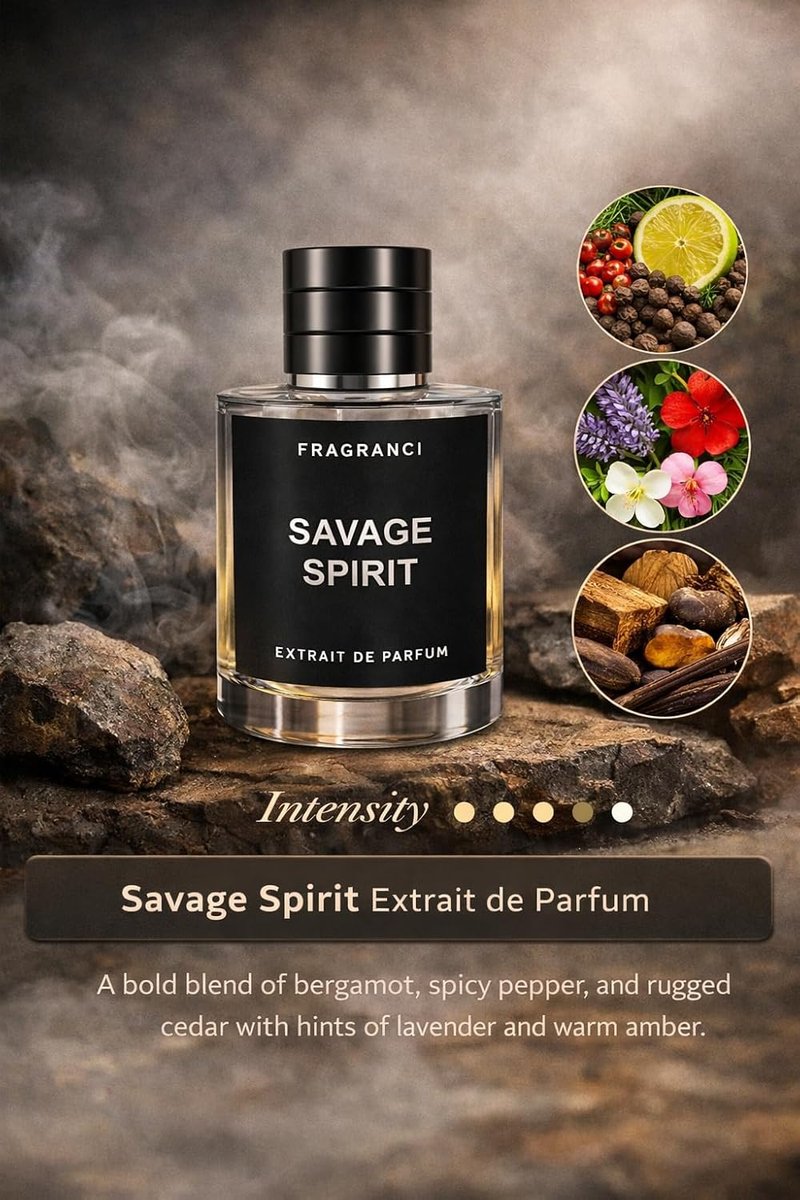 Savage Spirit Perfume for Men - Extrait de Parfum with Fresh Spicy & Amber Notes | Vegan Formula - 50ml