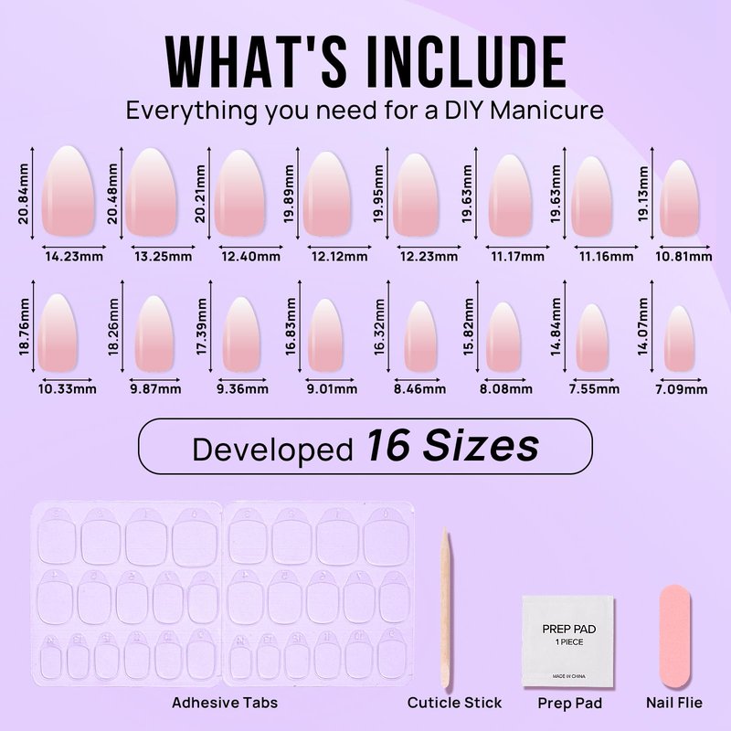 Almond Press On Nails Medium - BTArtbox Soft Gel Ombre Fake Nails with Nail Glue, Semi-Transparent Reusable Glue On Nails in 16 Sizes - 32PCS Stick On Nails Kit, Vanilla Cream Almond