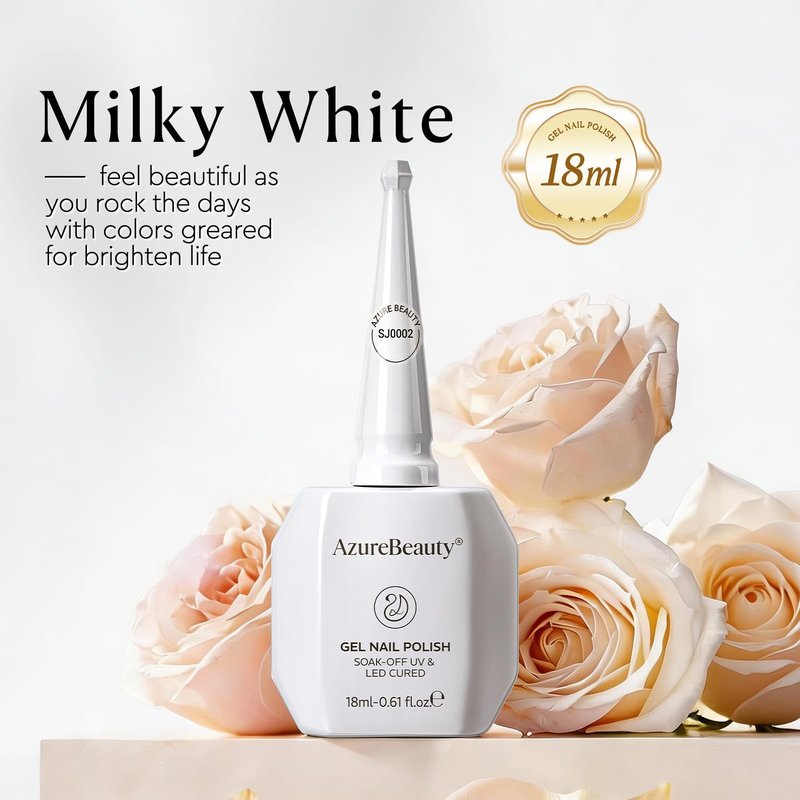 AZUREBEAUTY Milky White Gel Nail Polish 18ML, Natural Sheer Jelly Translucent White, Soak Off UV/LED, Self-Leveling & Long Lasting, Ideal for French Manicure