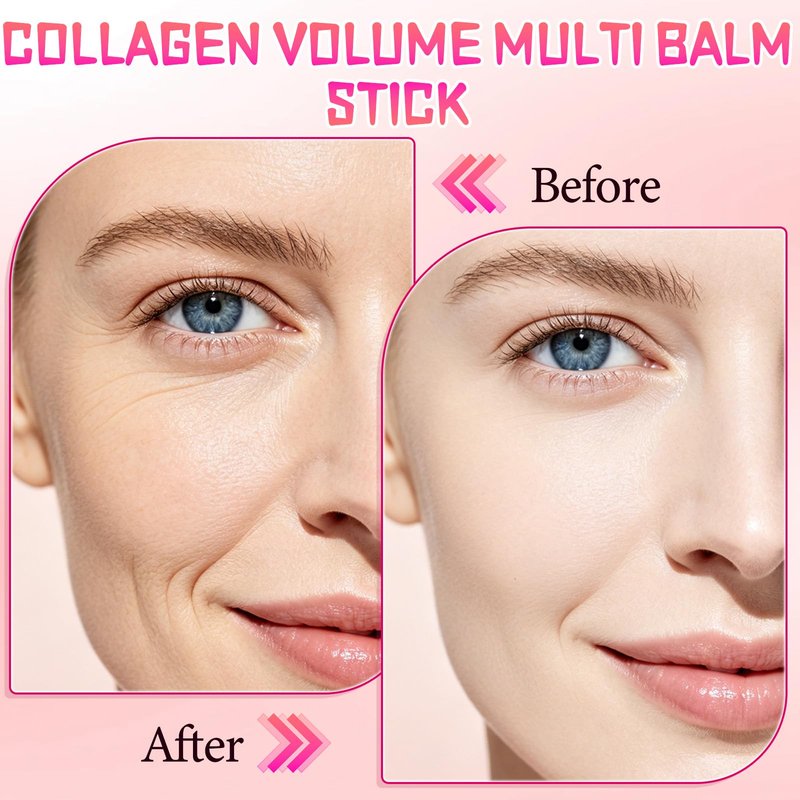2Pack Pink Collagen Volume Multi Balm Stick,Collagen Wrinkle Stick Face & Body,Deeply Hydrating for Face, Lips, Eyes, Neck, Makeup Base