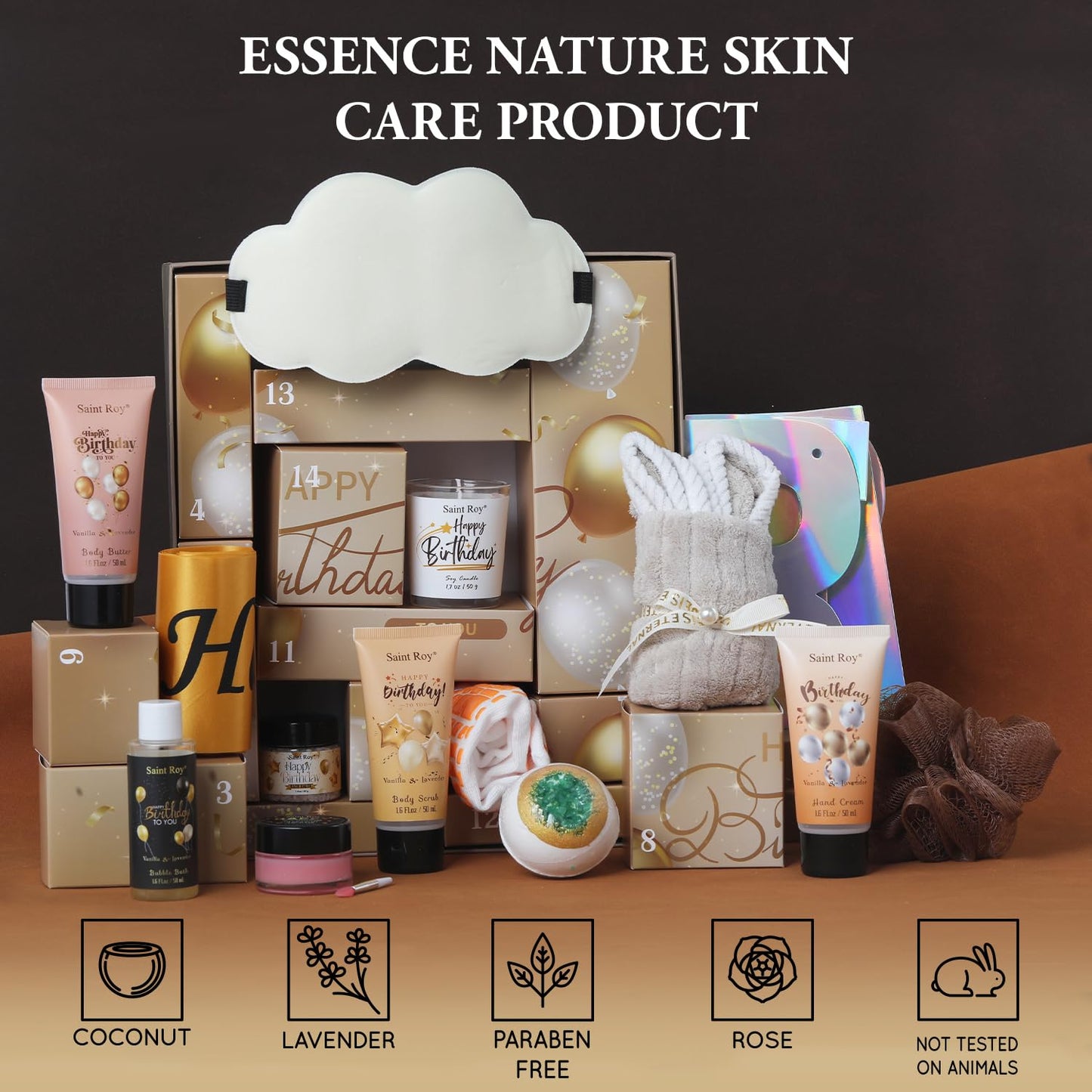 Large basket 25 pcs for Women & Men Gifts, Vanilla Honey & Almond Bath & Body Gift Basket, Face Skin Care Kit, Home Spa Gift Set, Self-Care Kit, Necklace, Birthday, Christmas, Mother Day, Anniversary
