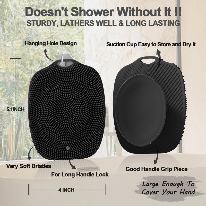 COLGEIFY, Shower Bath Brush, Large Size of Soft Bristles for Men & Women After Gym, Exfoliating and Deep Clean, Back Suction Cup Easy to Store and Dry (Black)