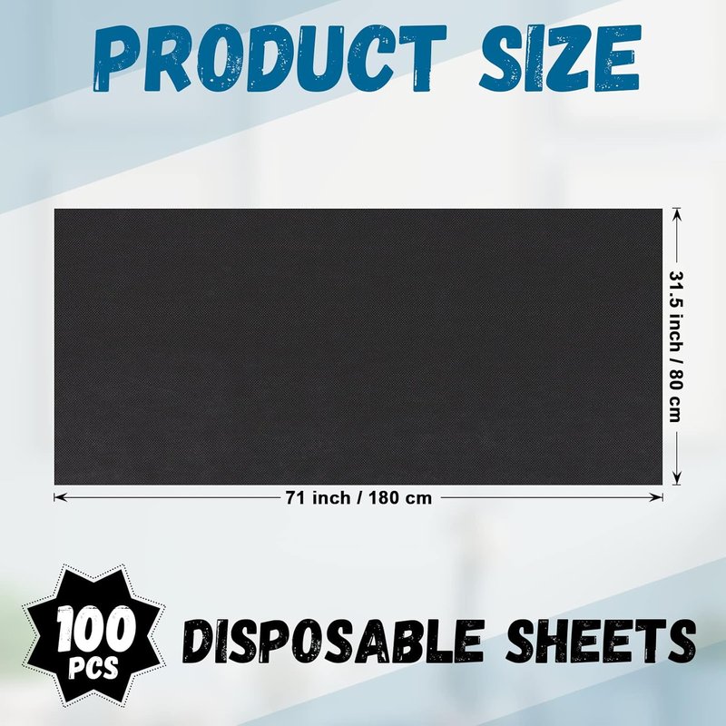 Kinlop Disposable Bed Sheets - 100 Pieces, Breathable Non-Woven Massage Table Covers | Black 31.5 x 71 Inch