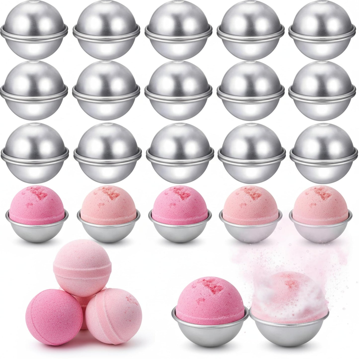 Patelai 16 Pcs Metal Bath Bomb Molds 6 Cm/ 2.4 Inch, Easy‑Release Soap Mold & Bath Bombs Press for DIY Making Supplies, Ideal Gift for Spa Handmade Crafts