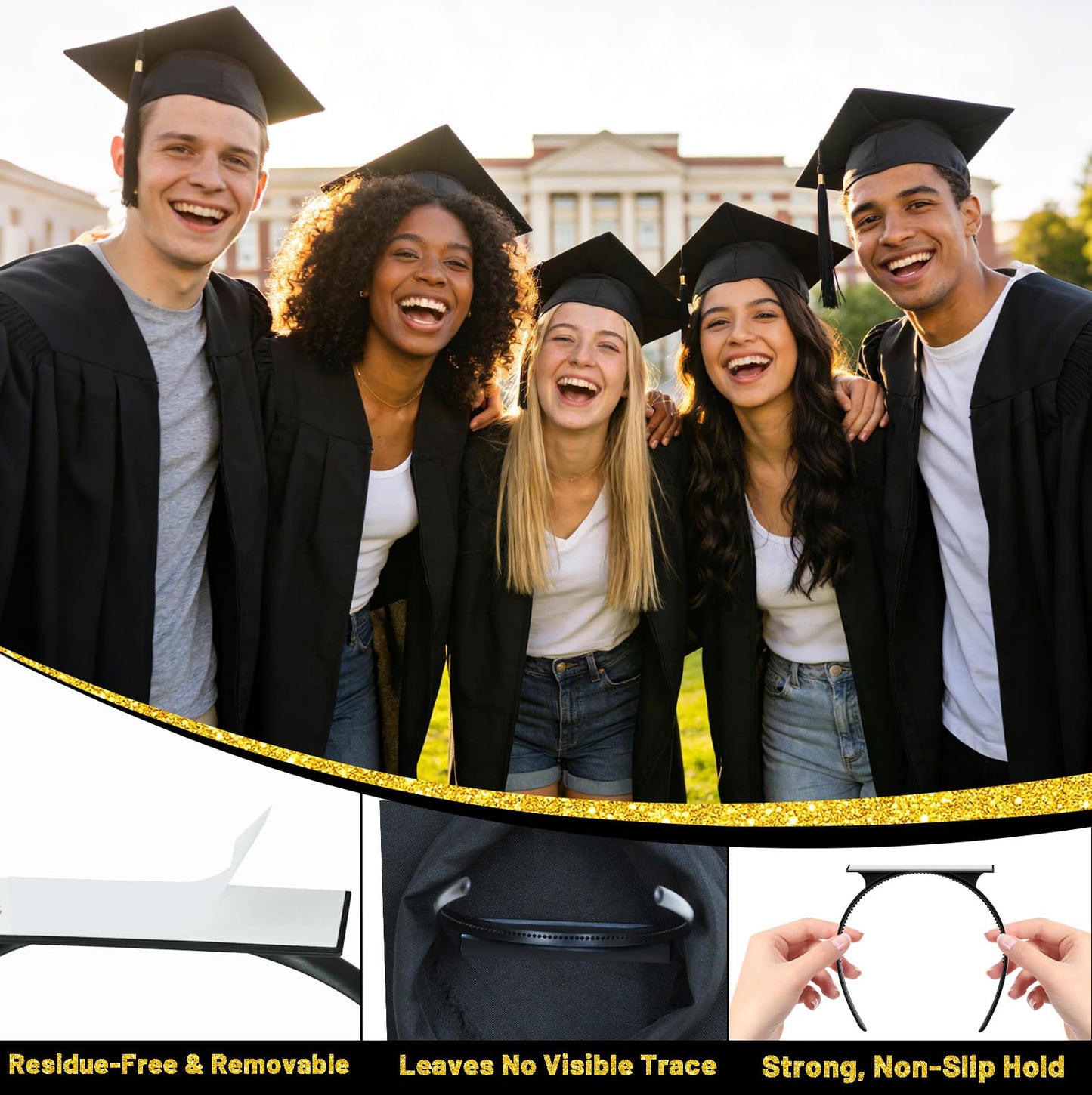 Sofeavo Graduation Cap Headband Insert - Secure Grad Cap Headband for Graduates, Women & Students - Keeps Hairstyle Intact for Graduation Hat Stability - Essential Hat Accessories
