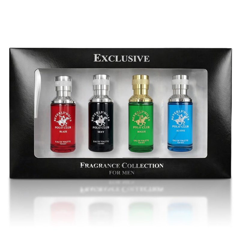 Beverly Hills Polo Club Men's Fragrance Collection - 4 Premium Eau de Toilette Colognes (1oz Each) - Diverse, Long-Lasting Scents: Blaze, Sexy, Rogue, Active - Ideal Gift Set for Him