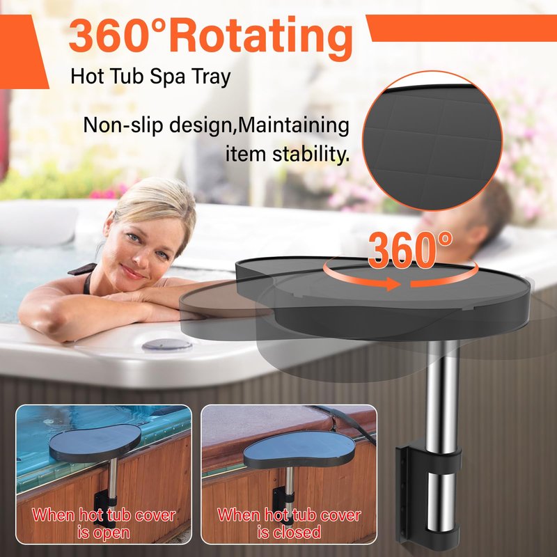 Hot Tub Tray,Hot Tub Drink Holder 360° Rotation,Non-Slip Heavy Duty Hot Tub Table Tray,Design Spa Tray Cup Holder for Hot Tub