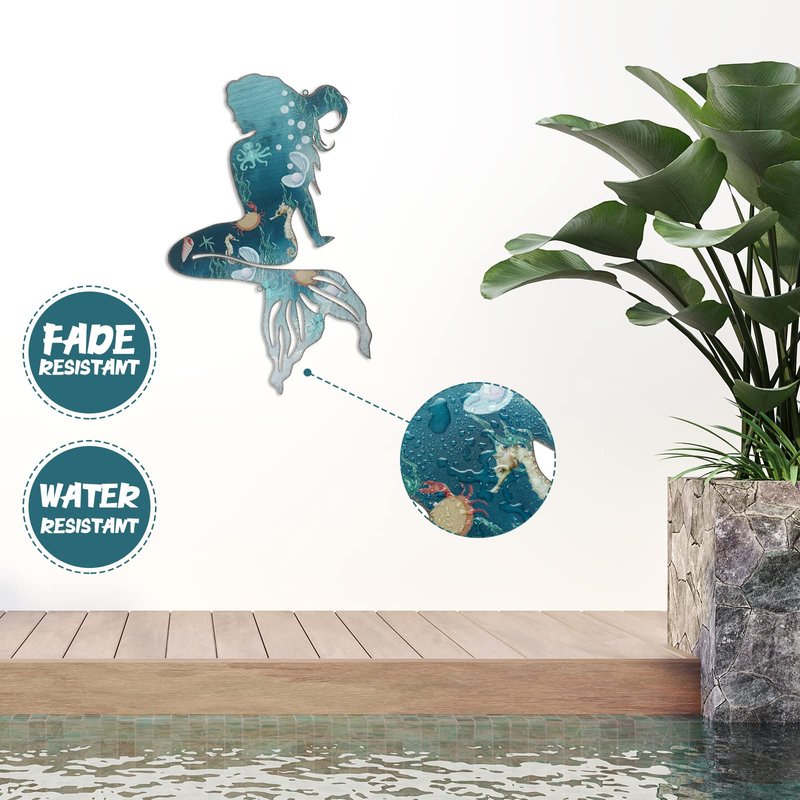 Demissle Metal Mermaid Decor Ocean Themed Wall Decorations Mermaid Wall Hanging Art Indoor Outdoor for Bathroom Kitchen Garden Pool Patio 15 x 9.7 Inches(Delicate Style)