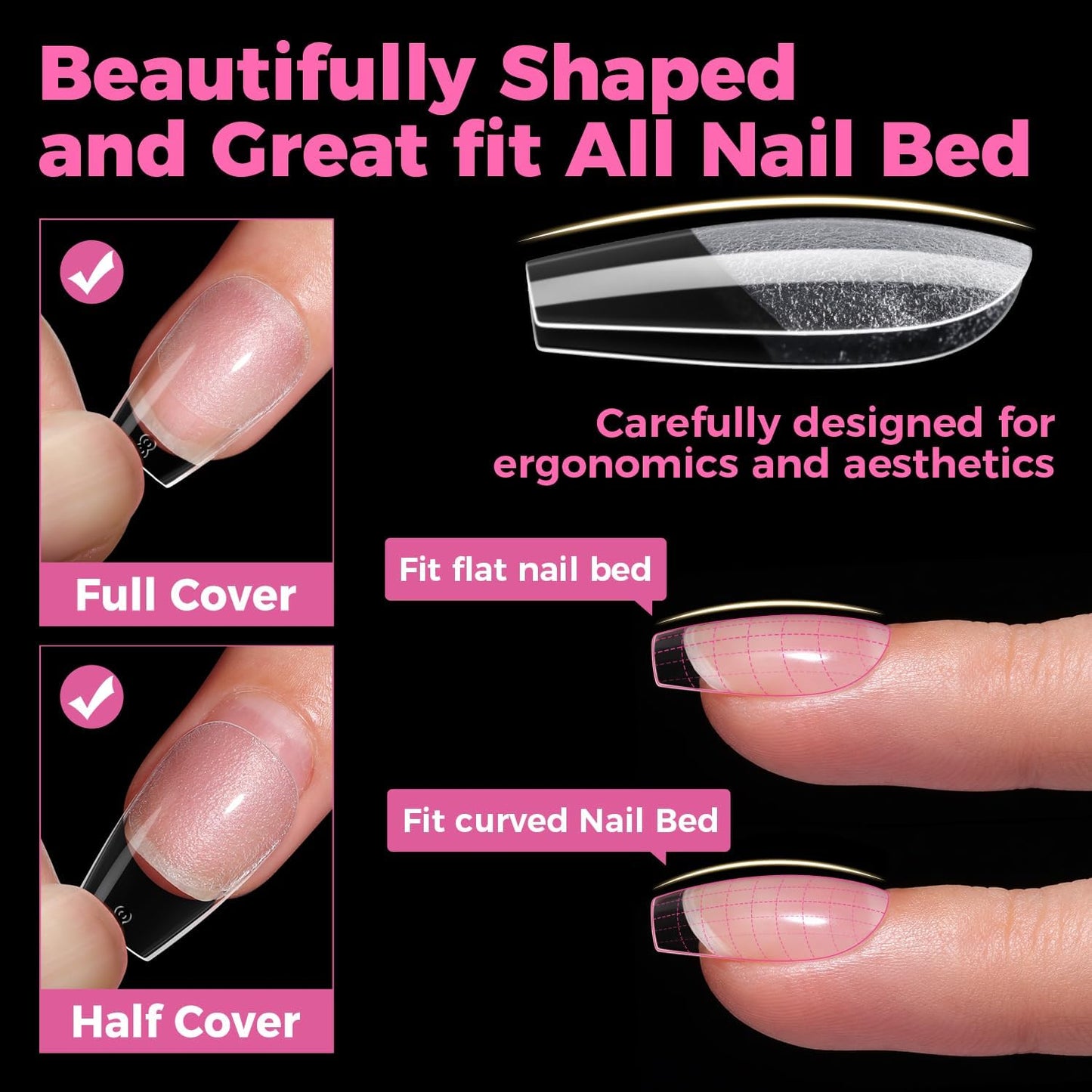 UNA GELLA Gel Nail Tips Coffin Short, 15 Sizes Short Coffin Press On Nails, Pre-Etched 300pcs Soft Gel Nail Tips Full Cover For Nails Extension Home DIY Salon