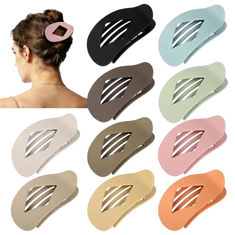 Skiennix Hair Clips for Women - 10 PCS Medium Matte Flat Claw Clips, 4.2 Inch Strong Hold, Light Brown