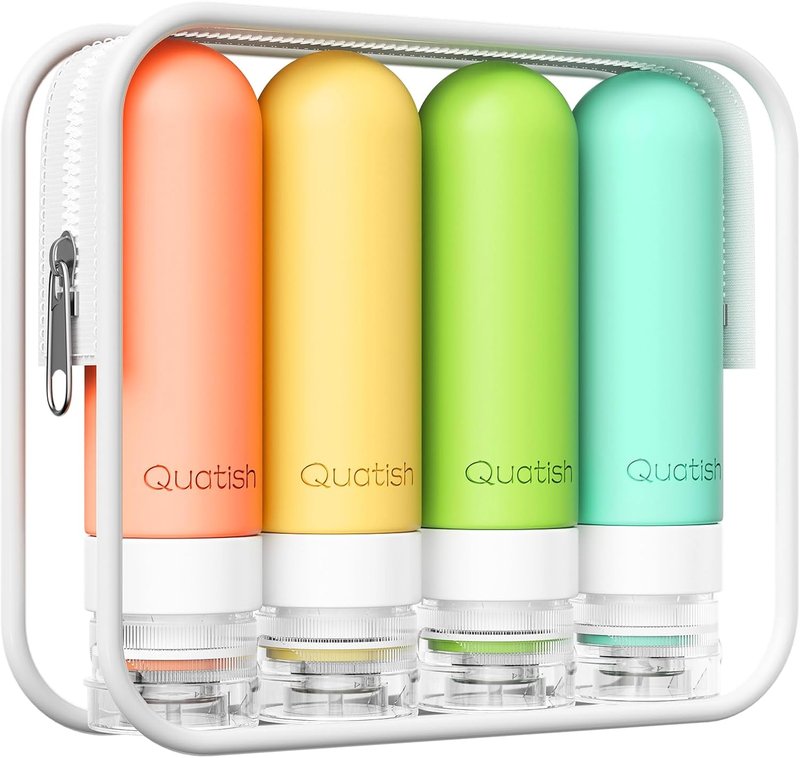 Quatish Travel Bottles - Leak Proof Silicone Toiletry Containers | TSA Approved, 3 oz, 4 Pack, Multi-Color